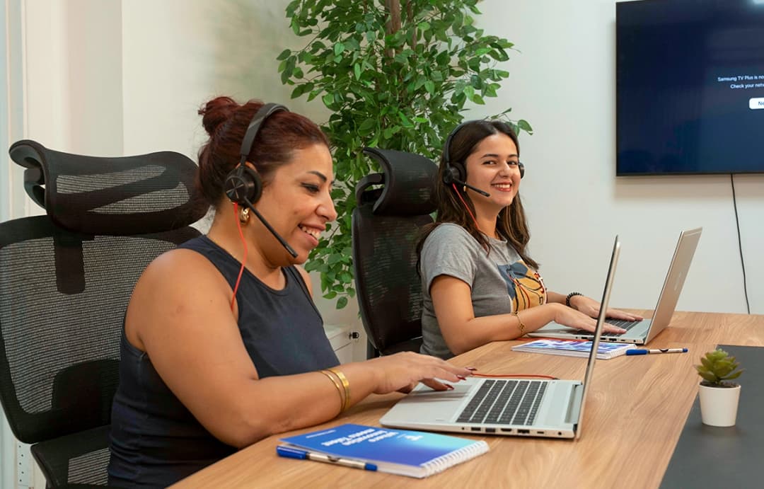 Sales support two employees working